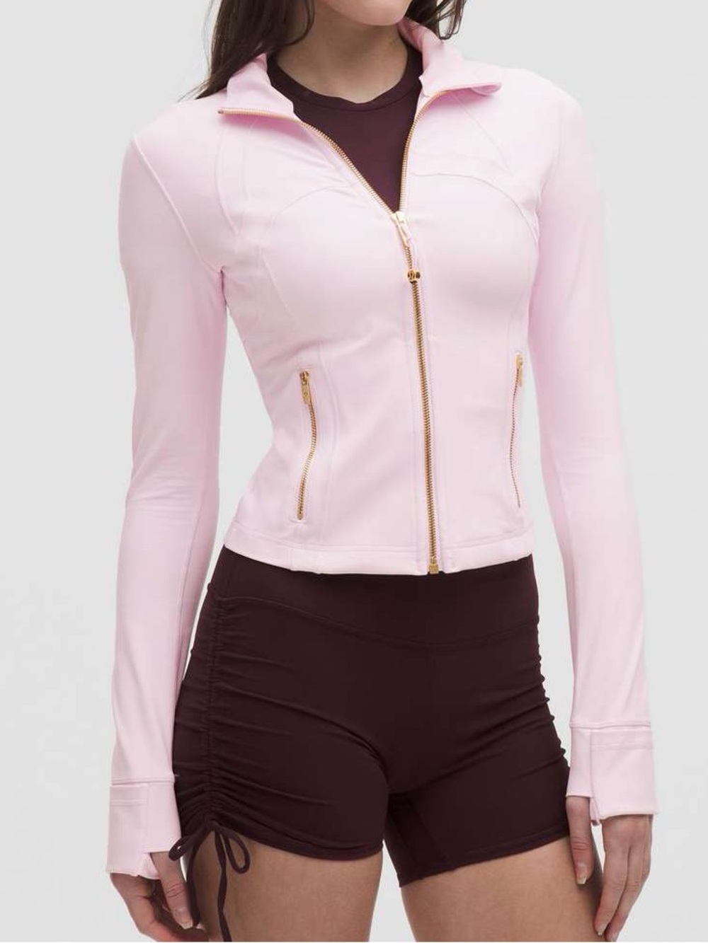 Lululemon | Pink Organza Cropped Nulu Gold Hardware Define Jacket Size: 4